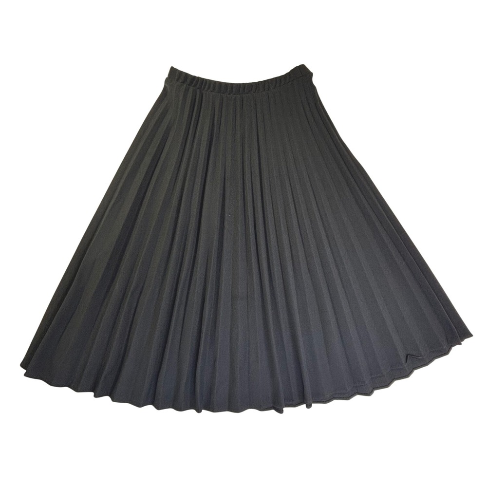 Kayo of California Vintage Black Pleated Midi Skirt Elastic Waist Size 9/10 1596